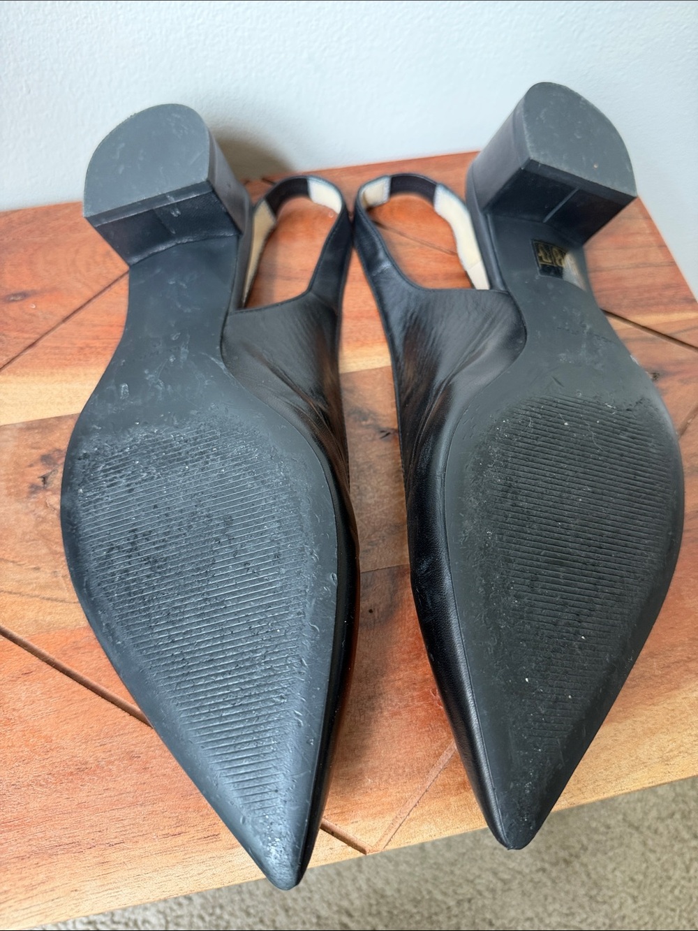 Everlane Black Leather Pointed Slingback Heels - Picture 6 of 7